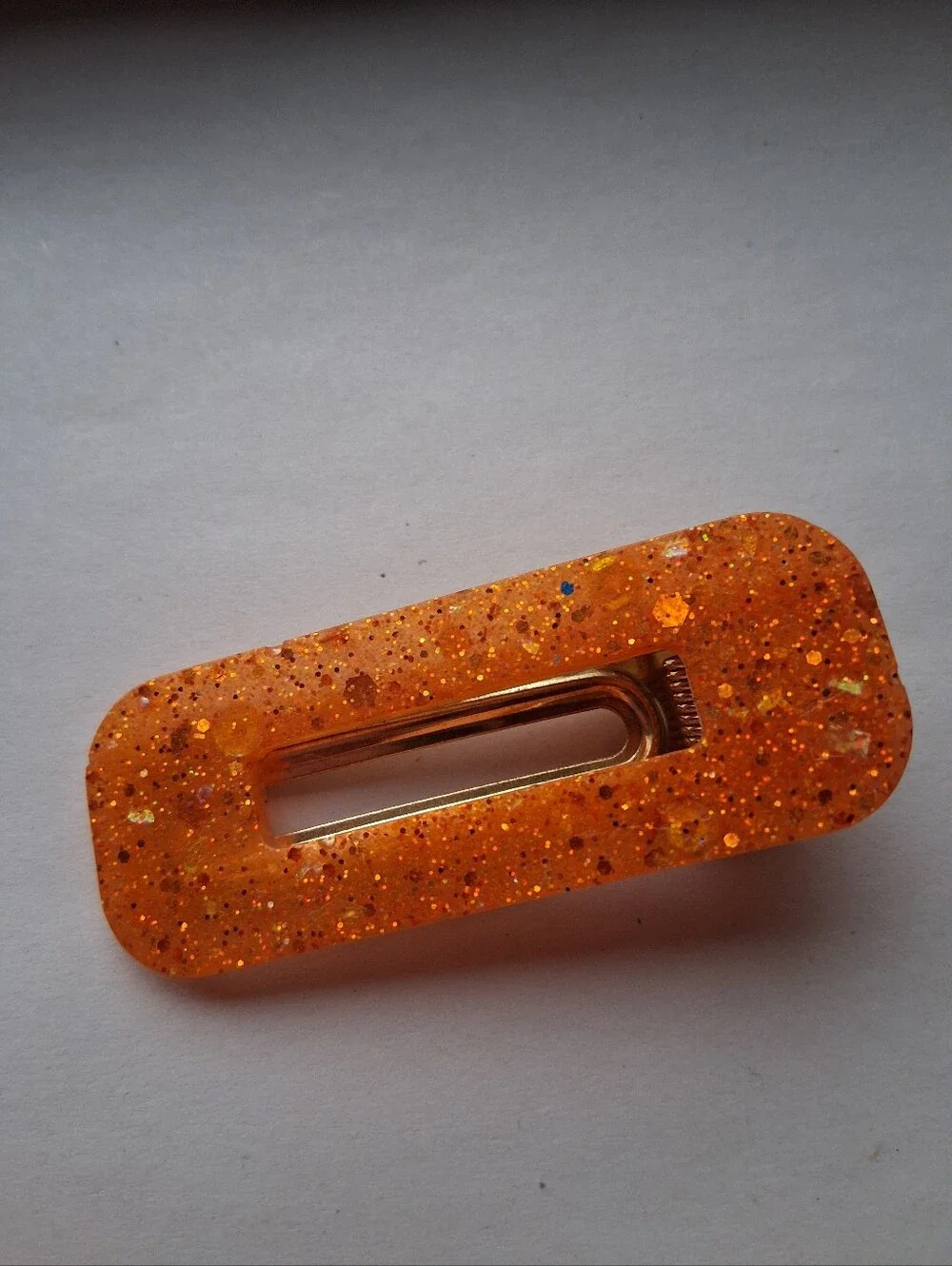 5/$25 Hand Crafted Orange Glitter Resin Hair Clip